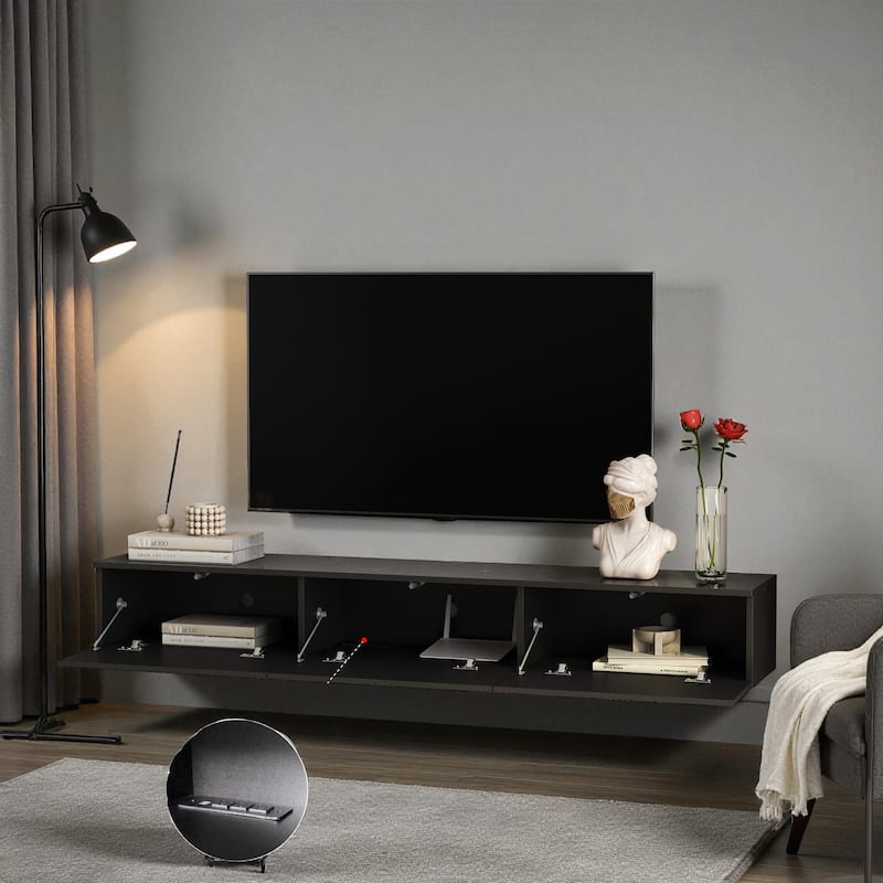 67" Floating TV Stand Wall Mounted with 16-Color LED Lights, Modern Entertainment Console for 55-65 Inch TVs