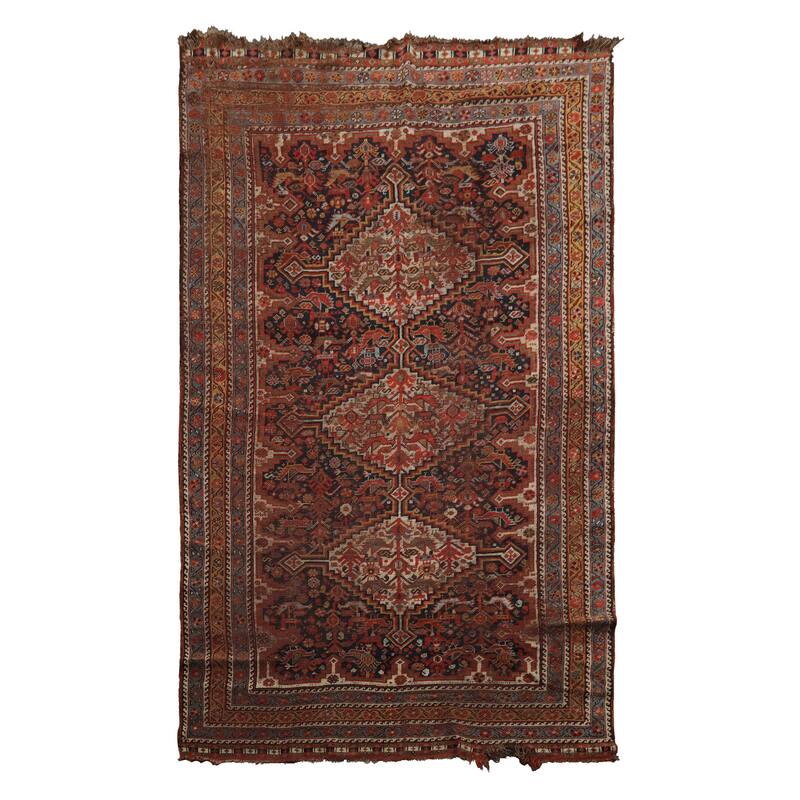 Antique Kazak Traditional Geometric 5'3''x9 Hand Knotted Wool Charcoal Rug - 5' 3'' x 9' - 5' 3'' x 9'