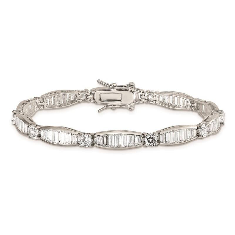 Curata 925 Sterling Silver Solid Polished Open back Box Catch Closure Pave CZ Cubic Zirconia Simulated Diamond Bracelet 7 Inch