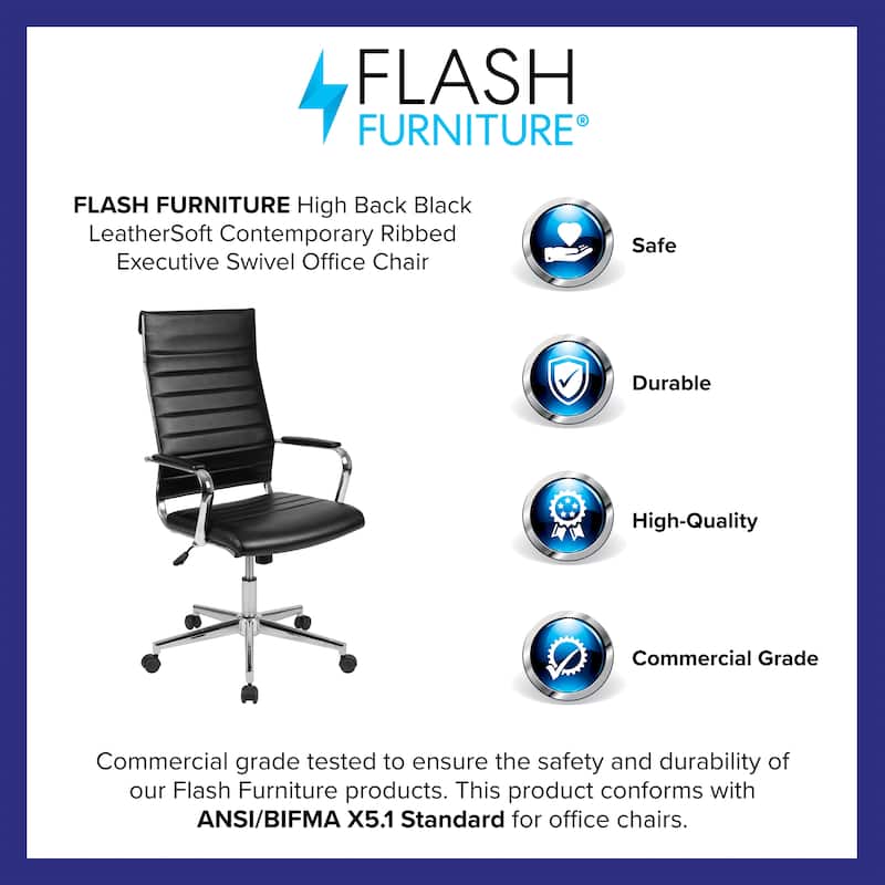 High Back LeatherSoft Contemporary Ribbed Executive Swivel Office Chair