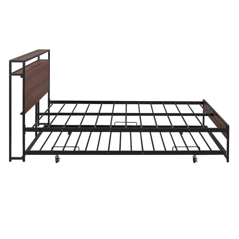 HomeRoots Black Metal Full Bed Frame With Trundle