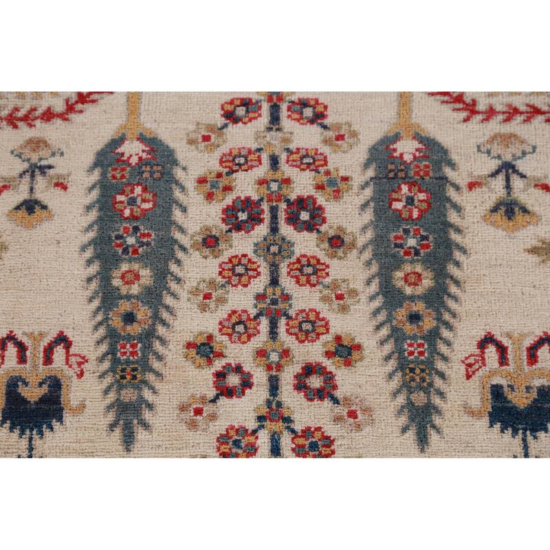 Hand Knotted Oriental 100% Wool Carpet Traditional Geometric Beige & Ivories Kazak Area Rug - 7' 10'' X 5' 6''