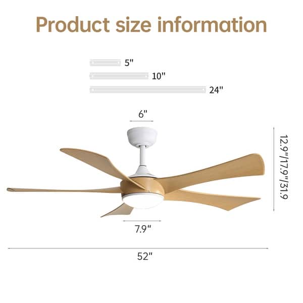 52 Inch Modern Ceiling Fan With 22W Led Light And Remote Control 5 Abs ...
