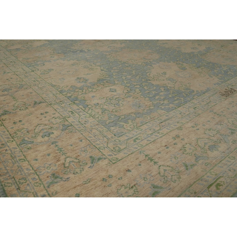 Floral Oushak Turkish Area Rug Hand-Knotted Vegetable Dye Wool Carpet - 7'11"x 9'11" - 7'11"x 9'11" - Blue