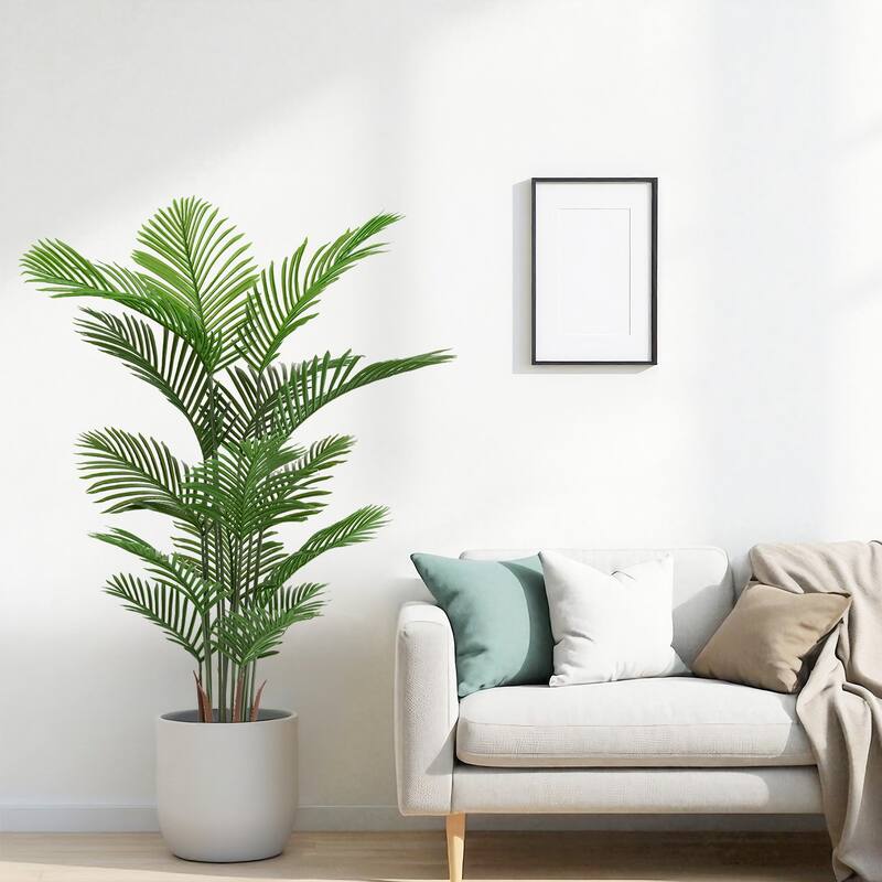 Artificial Areca Palm Plant, 5.2ft Tall Faux Tropical Dypsis Lutescens Tree in Pot, 2pcs/set