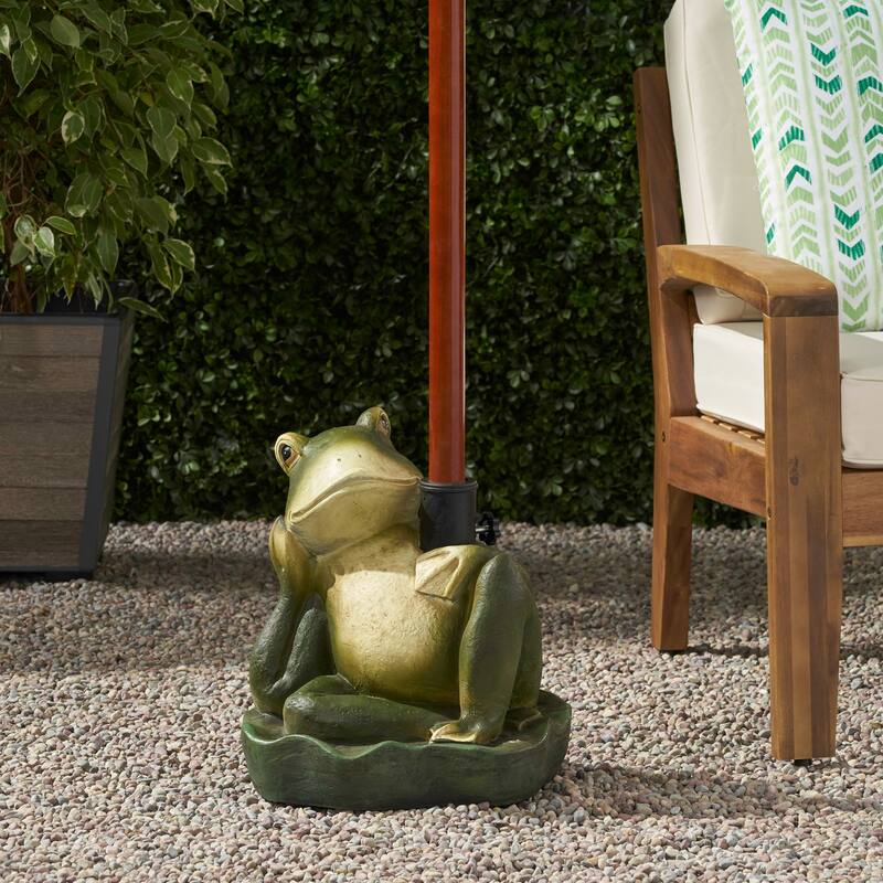 Roomfitters Frog Prince Outdoor Umbrella Base, Heavy Duty Concrete Stand for Patio or Garden, Green