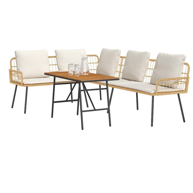 vidaXL 2 Piece Garden Sofa Set with Cushions Black/Natural Poly Rattan - 68.1 x 91.0 x 30.7