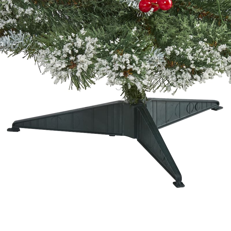 3’ Pre-Lit Medium Frosted Swiss Pine with Berries Christmas Tree, Warm Clear LED Lights - 3 Foot