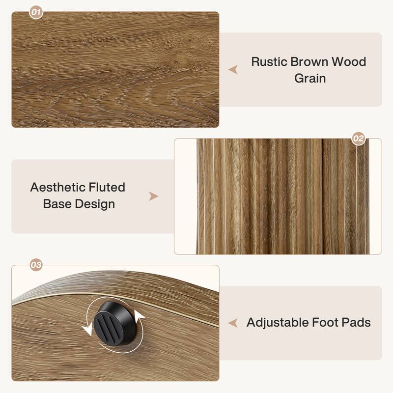 Modern C-Shaped End Table, Fluted Narrow Side Table