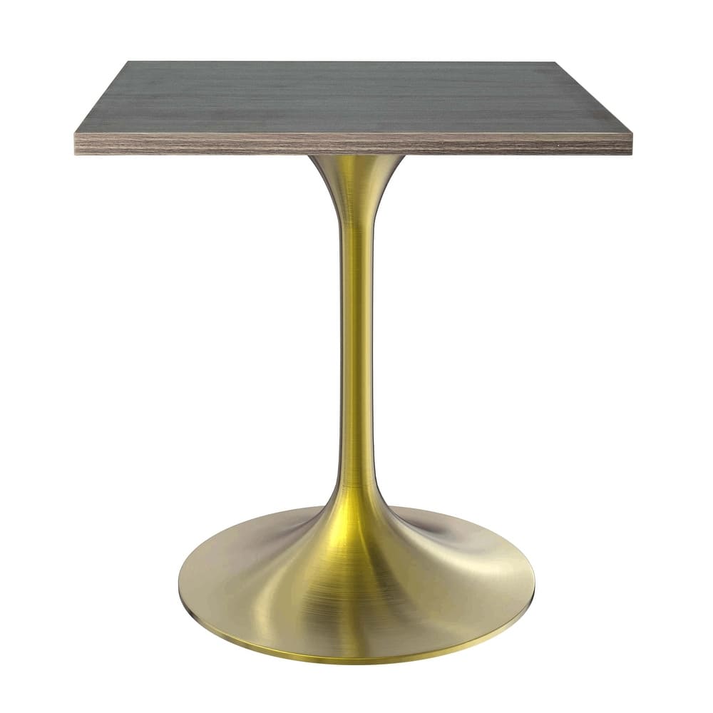 Verve 24 in. Wide Dining Table Square MDF Wood Tabletop in Gold Stainless Steel Pedestal Base Accent Kitchen Table