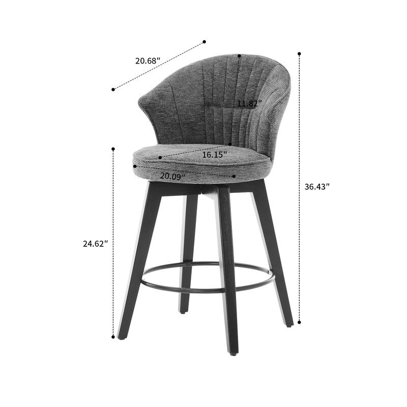 Modern Set of Two 360° Free Swivel Chenille Upholstered Bar Chairs