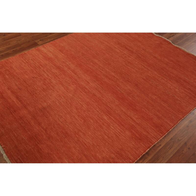 Striped Orange Gabbeh Modern Rug Handmade Wool Carpet - 4'9" x 6'6"