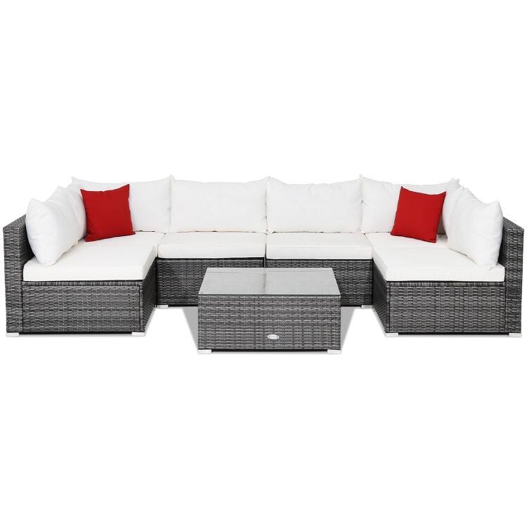 Patio Rattan Furniture Set Sectional Sofa Garden Cushion - 7 Pieces - Armless Sofa: 29" x 25.5" x 24"