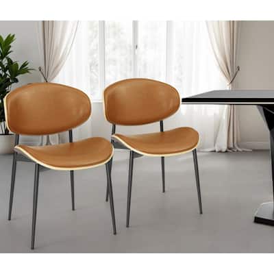 Set of Two Brown And Black Upholstered Faux Leather Curved Back Dining Side Chairs