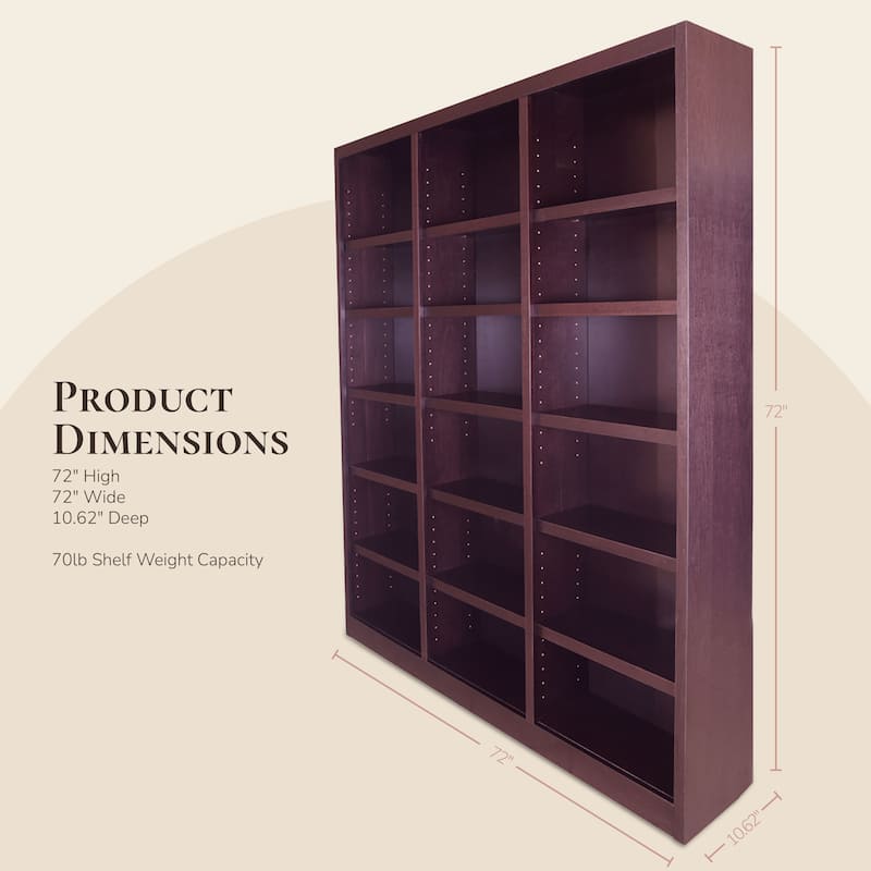Concepts in Wood Bookshelf, 18 Shelf, Triple Wide, 84 inch Tall