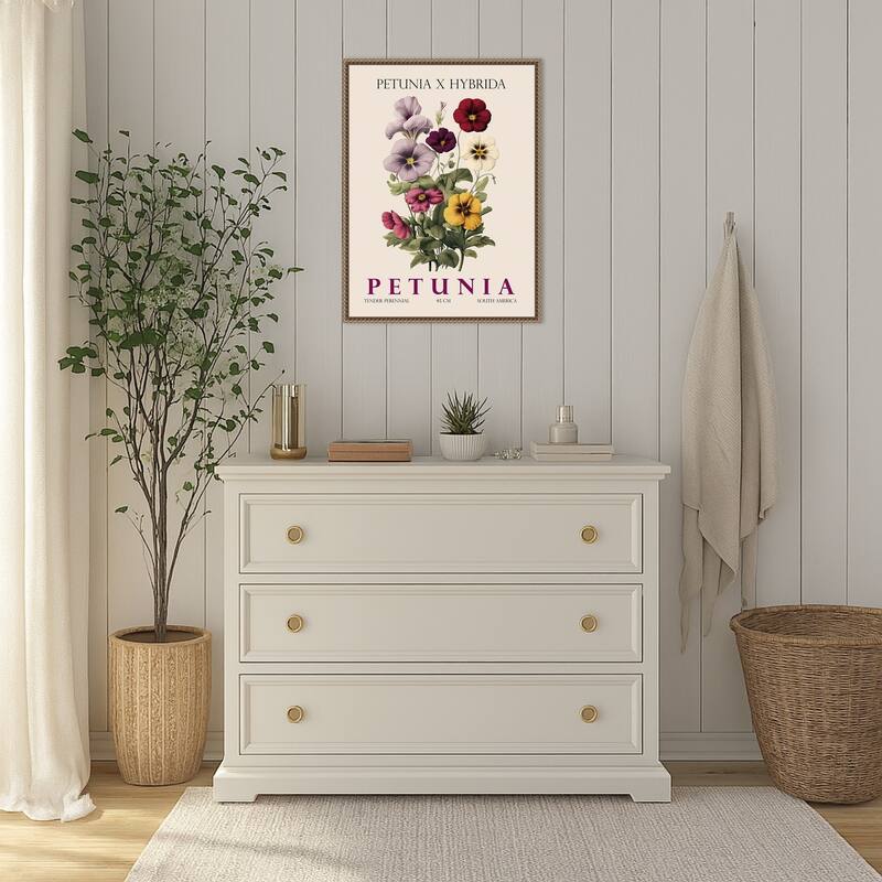 Vintage Botanical Petunia Illustration by Christopher Giampietro Framed Canvas Wall Art Print