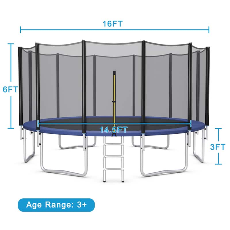8/10/12/14/15/16 FT Outdoor Trampoline Bounce Combo W/Closure Net - 16 FT