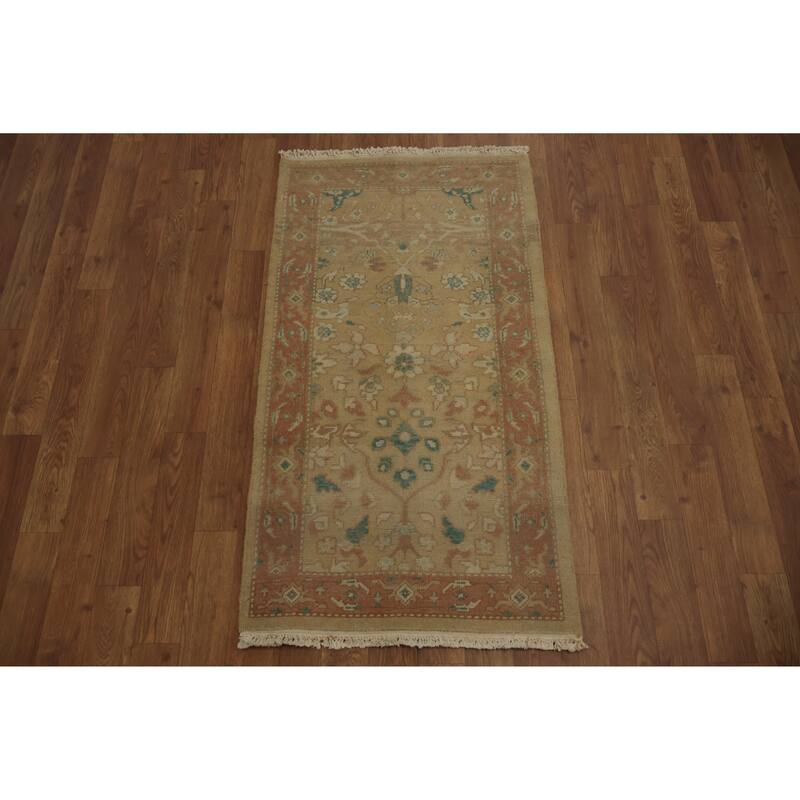 Hand Knotted Oriental 100% Wool Carpet Traditional All-Over Brown Ziegler Area Rug - 3' 7'' X 2' 0''