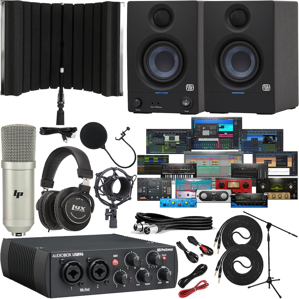 PreSonus AudioBox 96 USB 2x2 Recording Studio Bundle - Interface, Eris 3.5 Monitors, Mic & Headphones