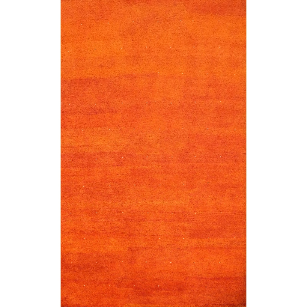 Hand Knotted Oriental 100% Wool Carpet Modern Solid Oranges & Rust Gabbeh Area Rug - 8' 9'' X 6' 1''