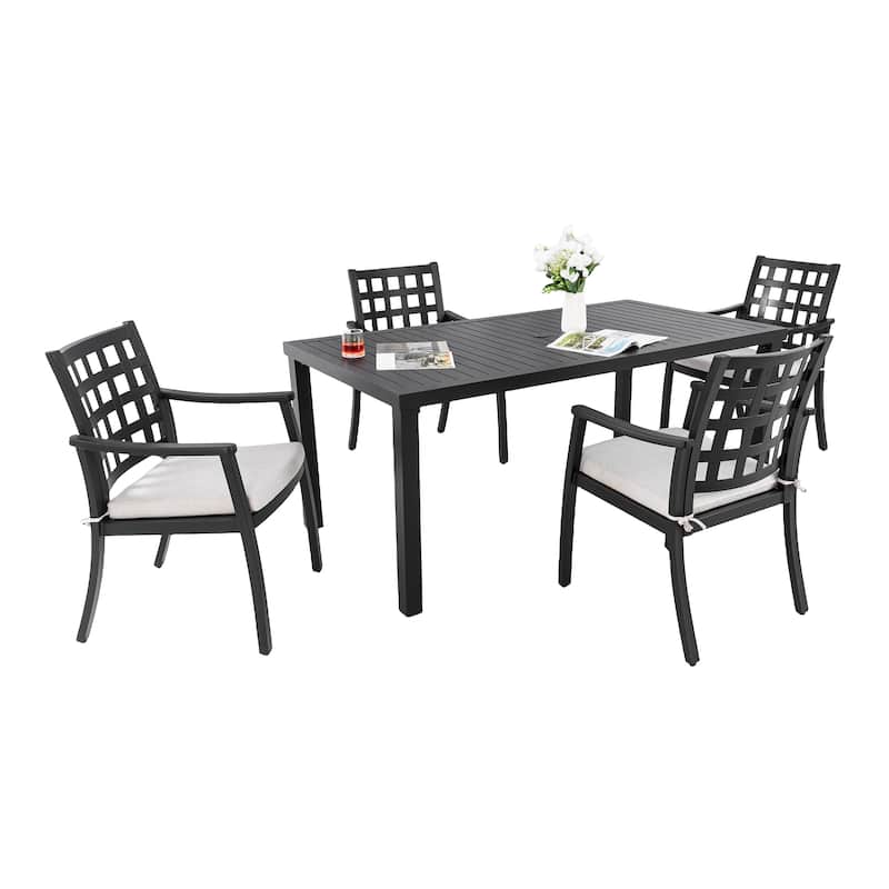 5 Piece All Weather Aluminum Patio Dining Table Set with 4 Dining Chairs and Umbrella Hole