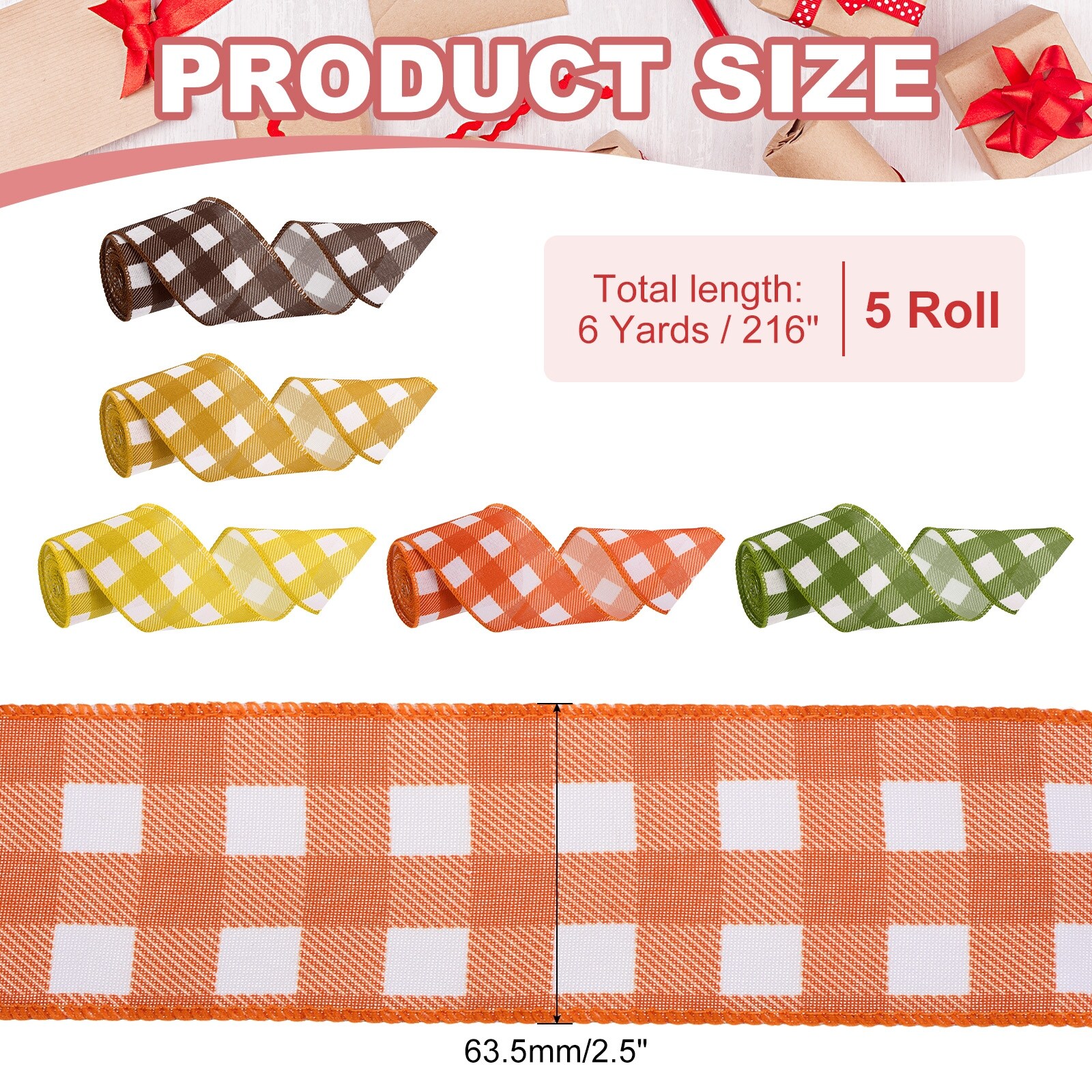 Buffalo Plaid Gingham Gift Wrapping Ribbon for Thanksgiving Bow - 30 Yards x 2.5"