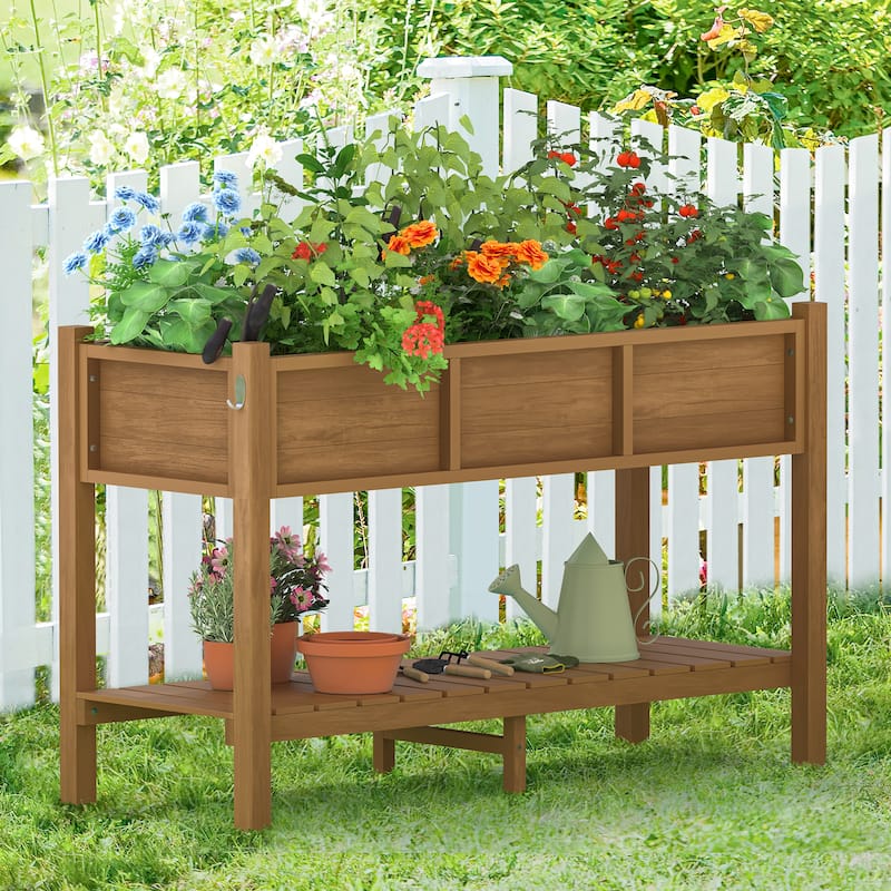 Plastic Raised Garden Bed with Legs Elevated Planter Box for Backyard, Patio, or Balcony - 46.5"L x 17.7"W x 28.7"H