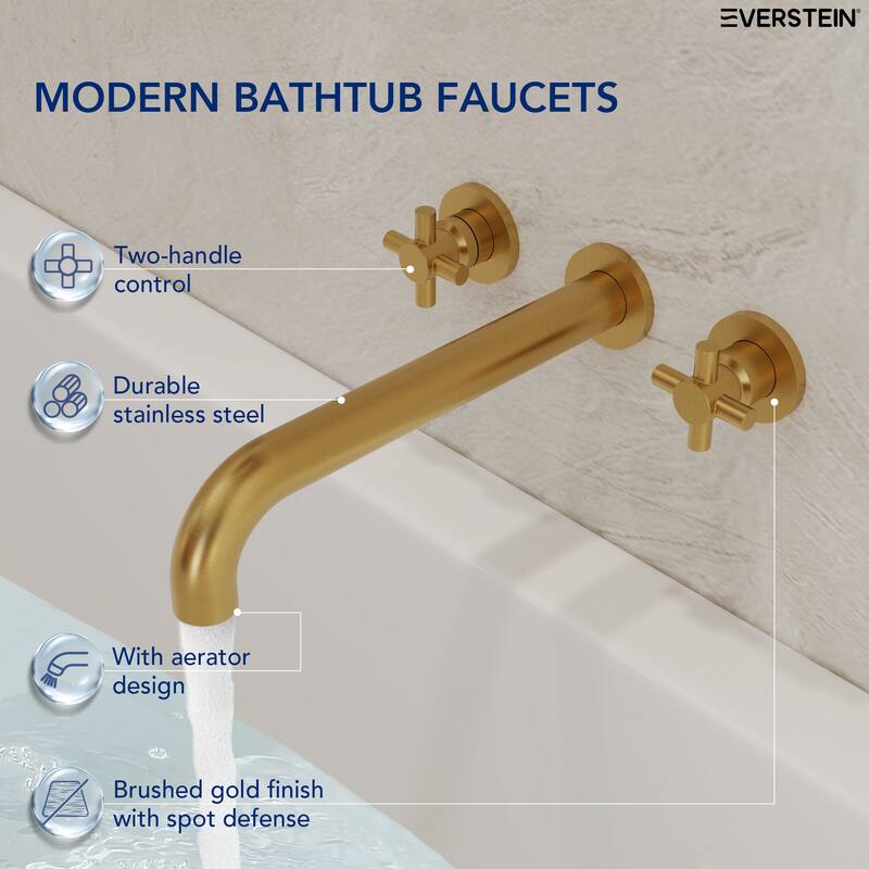 Double Handle Wall Mounted Tub Filler High Flow Tub Faucet Trim