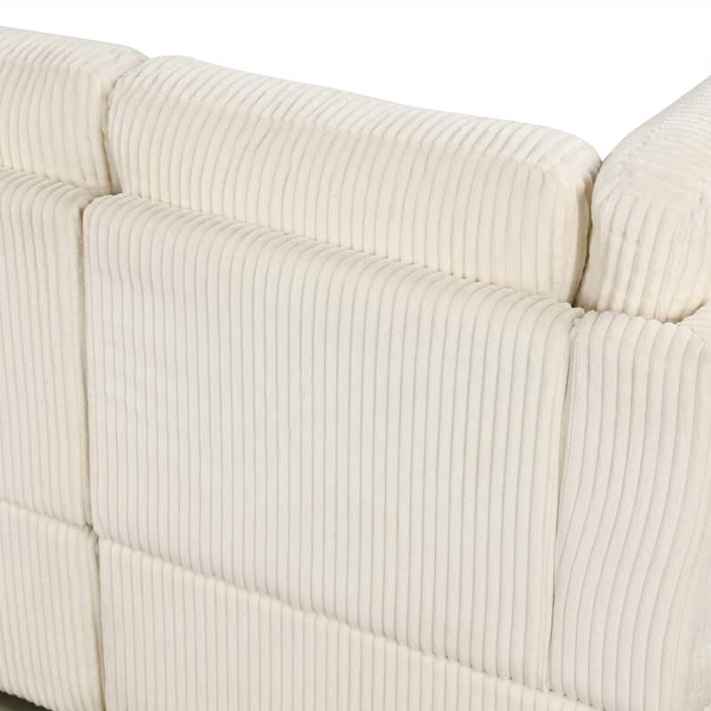 U-Shaped Corduroy Combination Corner Sofa with Storage Lounge Chair, Sectional Couch 6-Seater Sofa with USB Charging Ports