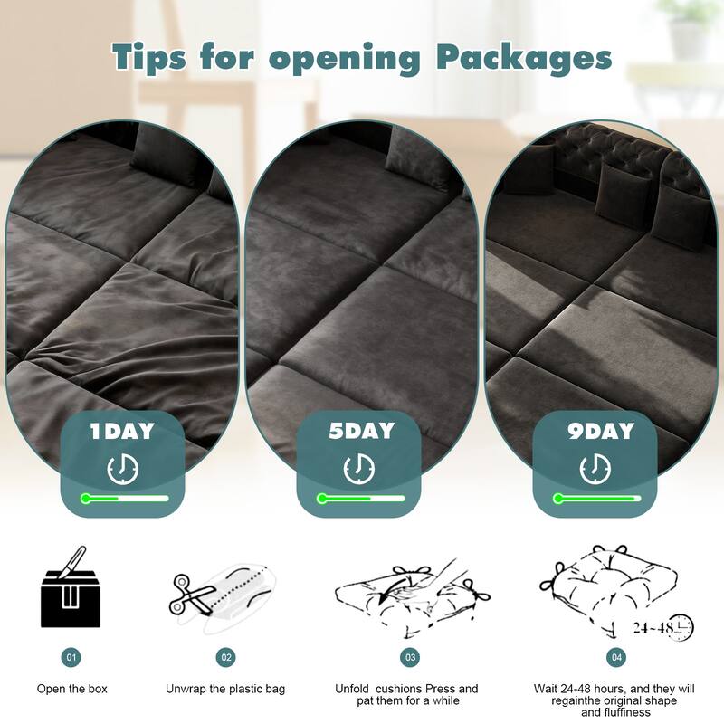 GDFStudio - 90.6" 3-in-1 Convertible Velvet Sleeper Sofa with Movable Ottoman