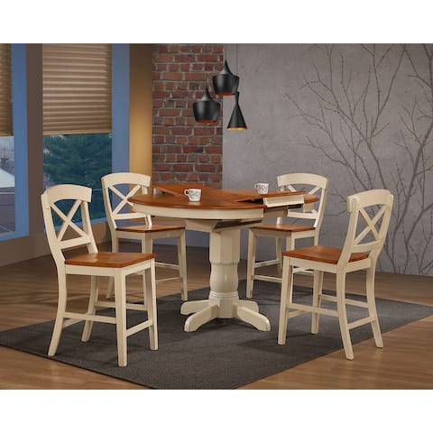 Iconic Furniture Company 42"x42"x60" Transitional X-Back 24"Counter Stool Caramel/ Biscotti Counter Height 5-Piece Dining Set