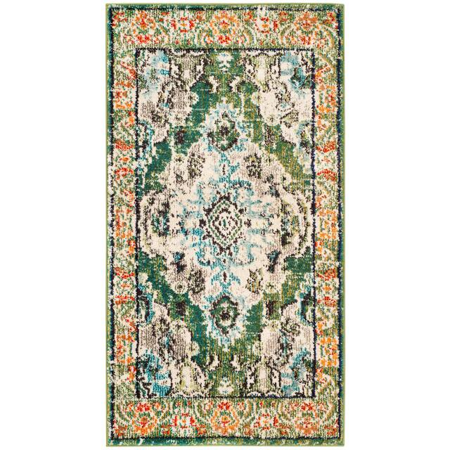 SAFAVIEH Monaco Lillie Boho Medallion Distressed Area Rug - 2'2" x 4' - Forest Green/Light Blue