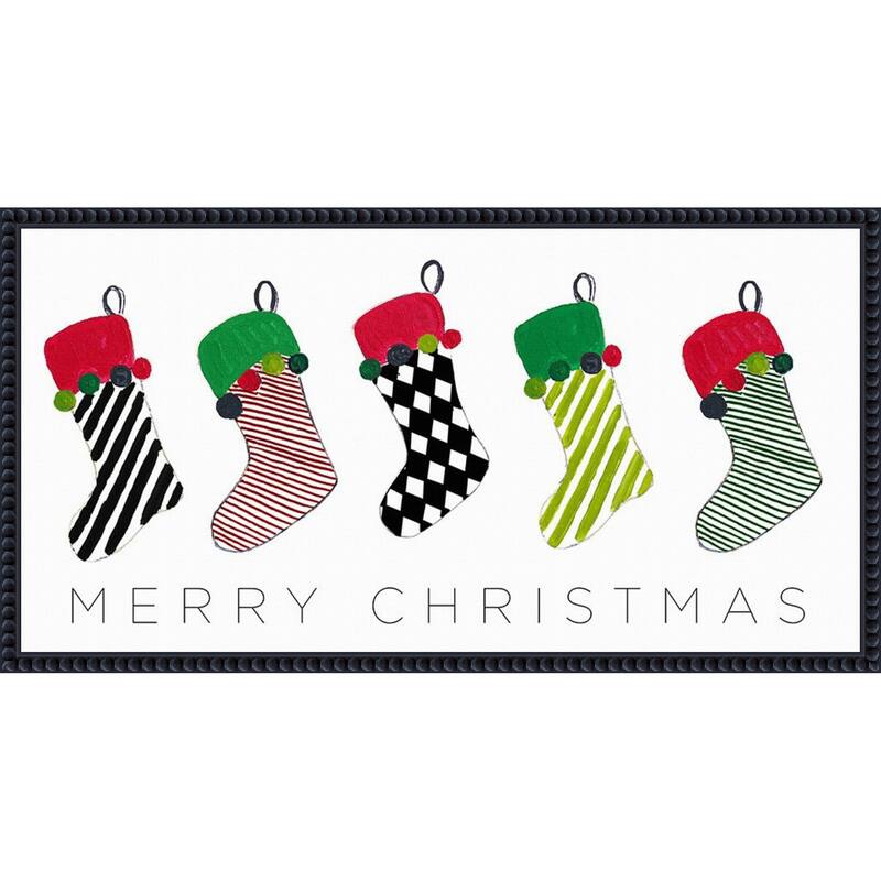 Christmas Stockings by Patricia Pinto (27 x 14 in.), Framed Canvas Wall Art Print - Sylvie Beaded Black