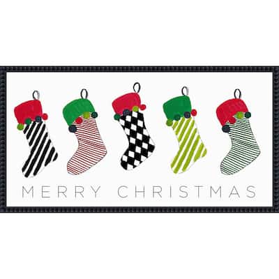 Christmas Stockings by Patricia Pinto (27 x 14 in.), Framed Canvas Wall Art Print - Sylvie Beaded Black
