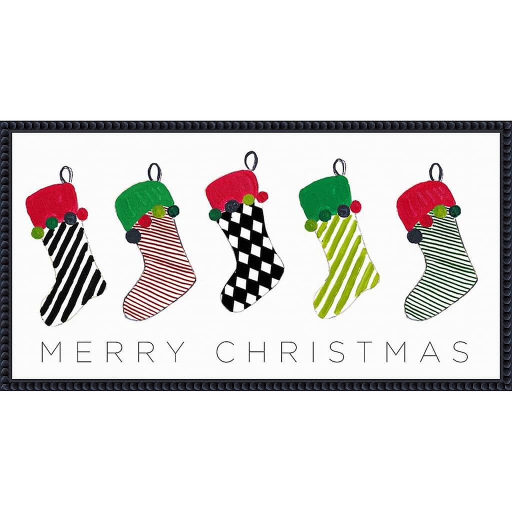 Christmas Stockings by Patricia Pinto (27 x 14 in.), Framed Canvas Wall Art Print - Sylvie Beaded Black