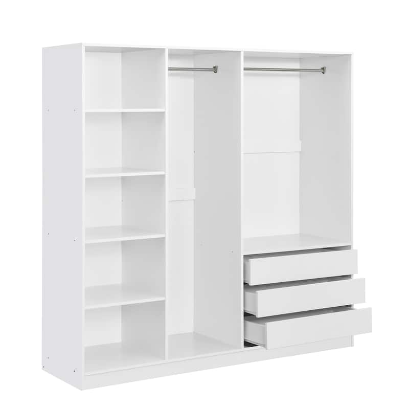 Open Armoire Wardrobe with 3 Drawers 67.70 Inch Freestanding Wardrobe with Clothes Rail Wooden Bedroom Storage Cabinet