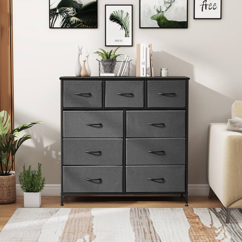 9 Drawers Dresser for Bedroom, Tall Fabric Closet Chests Organizer Tower Furniture with Wooden Top