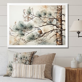 Designart "Bird On Pine Tree II" Animals Framed Canvas Art Print - Bed ...