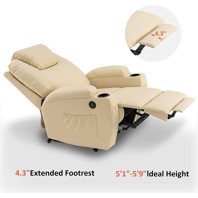 Mcombo Electric Power Recliner Chair with Massage and Heat,USB Charge Ports,Side Pockets and Cup Holders,Faux Leather 7050