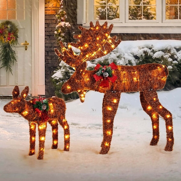 2 PCS Lighted Christmas Moose Family Set Xmas Holiday Moose