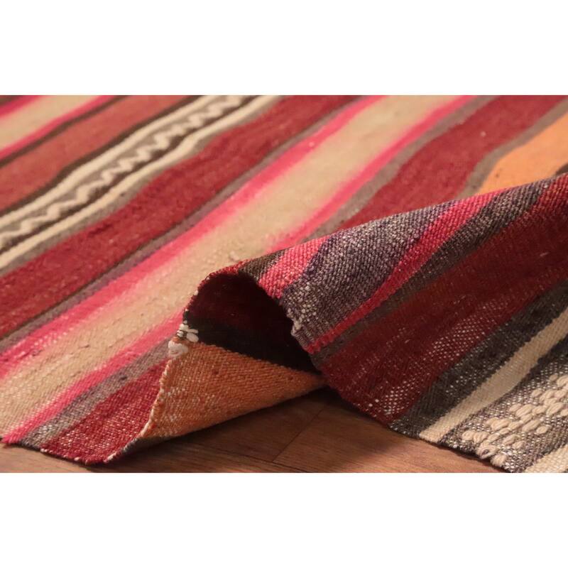 Hand Woven Oriental 100% Wool Carpet Southwestern Tribal Red Kilim Area Rug - 6' 8'' X 5' 2''