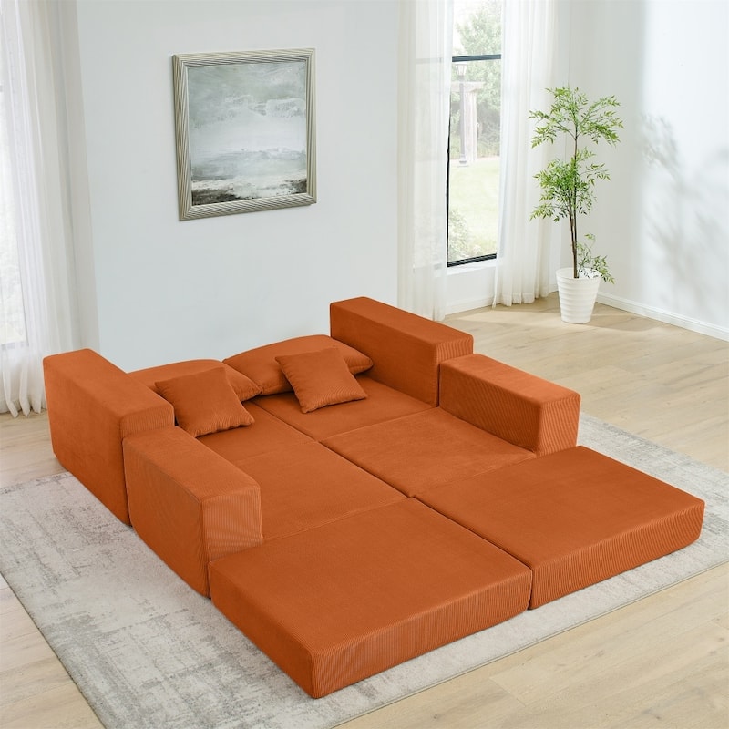 Modular Upholstered Convertible Sectional Sofa with Ottoman & Throw Pillows