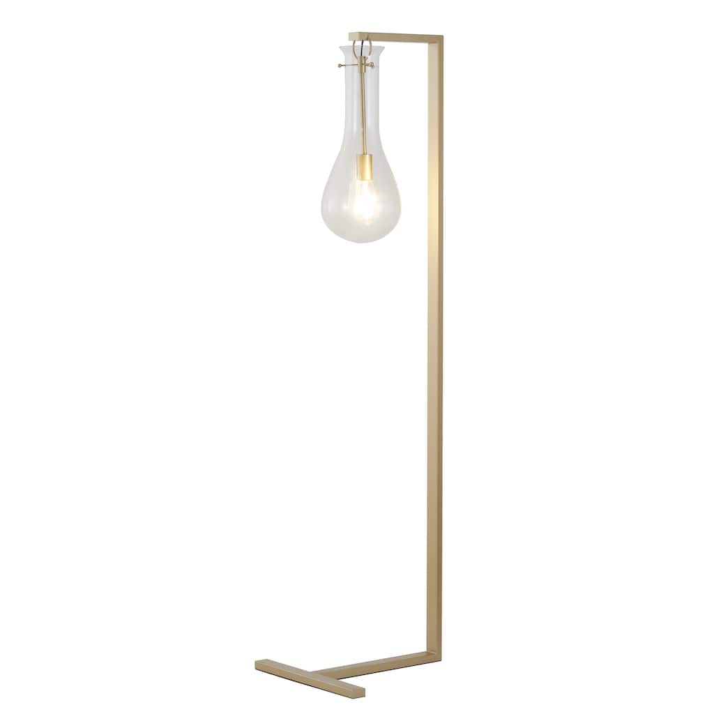 1-Light Brass Floor Lamp With A Glass Shade