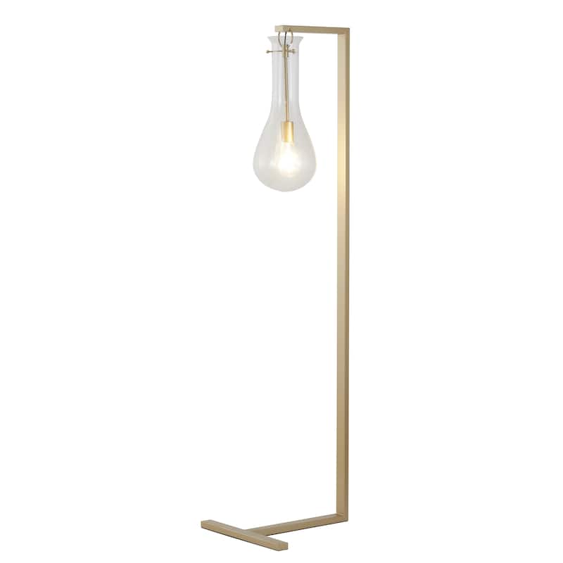 1-Light Brass Floor Lamp With A Glass Shade