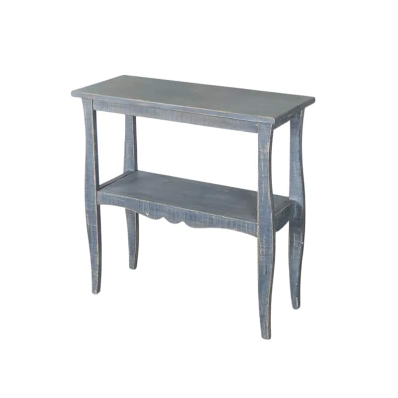 Rena Side End Table, Scallop Trim, 28 Inch Distressed Blue Mahogany