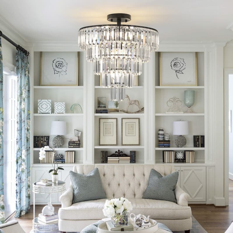 20-Inch Black Crystal Chandelier, Modern 10-Light Flush Mount, Elegant Lighting for Living/Dining/Bedroom (No Bulbs) - 20"