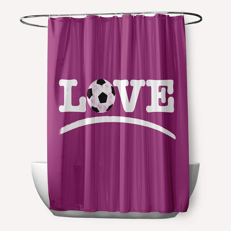 Love Soccer Word Print Shower Curtain - Purple
