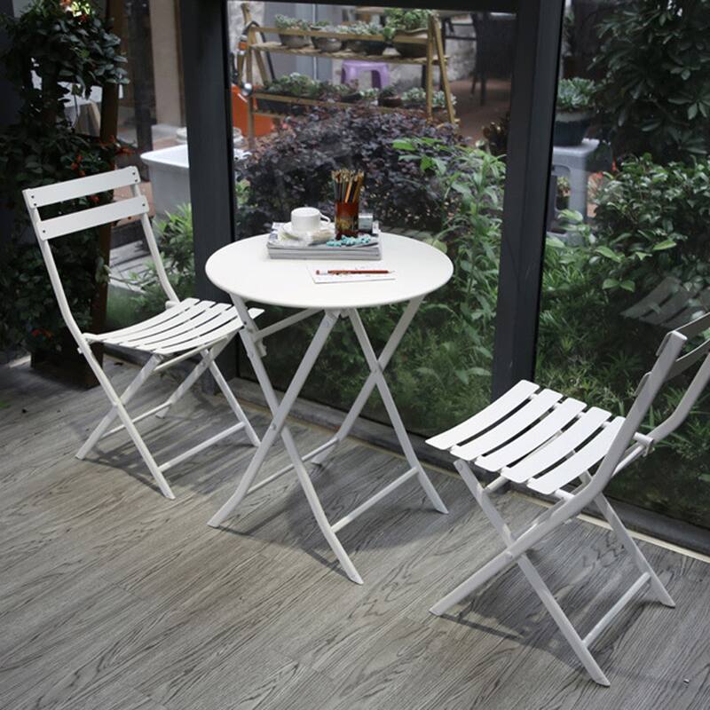 3-Piece Metal Indoor Outdoor Bistro Set, Patio Foldable Round Table and Chairs Set