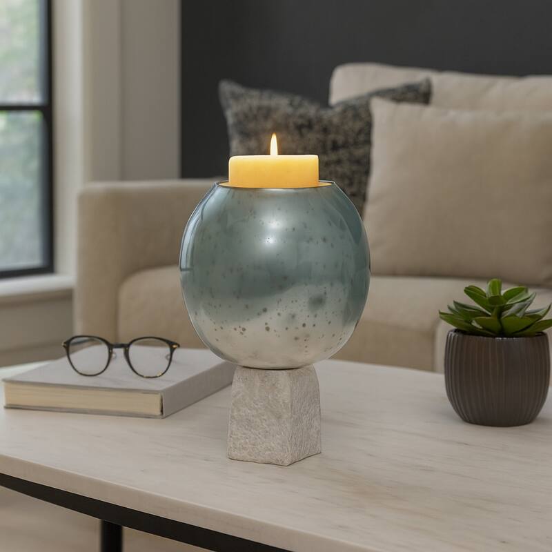 Glass Round Bowl Pillar Holder Marble Base