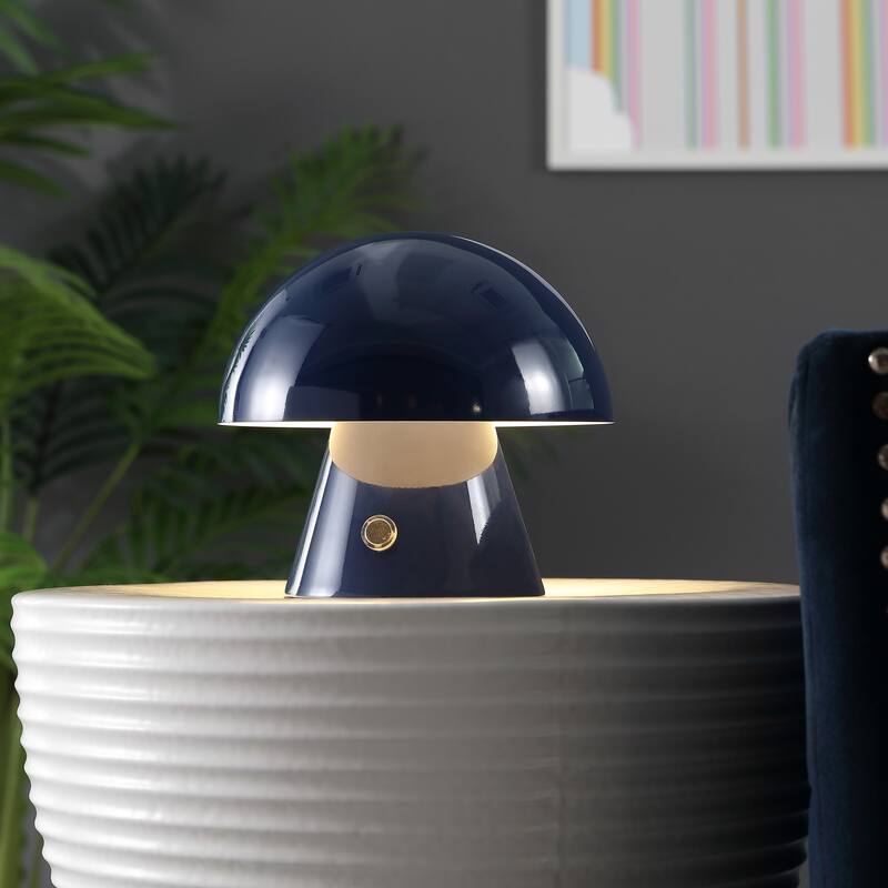 Alyson 7" Contemporary Bohemian Rechargeable/Cordless Iron Integrated LED Mushroom Table Lamp, by JONATHAN Y
